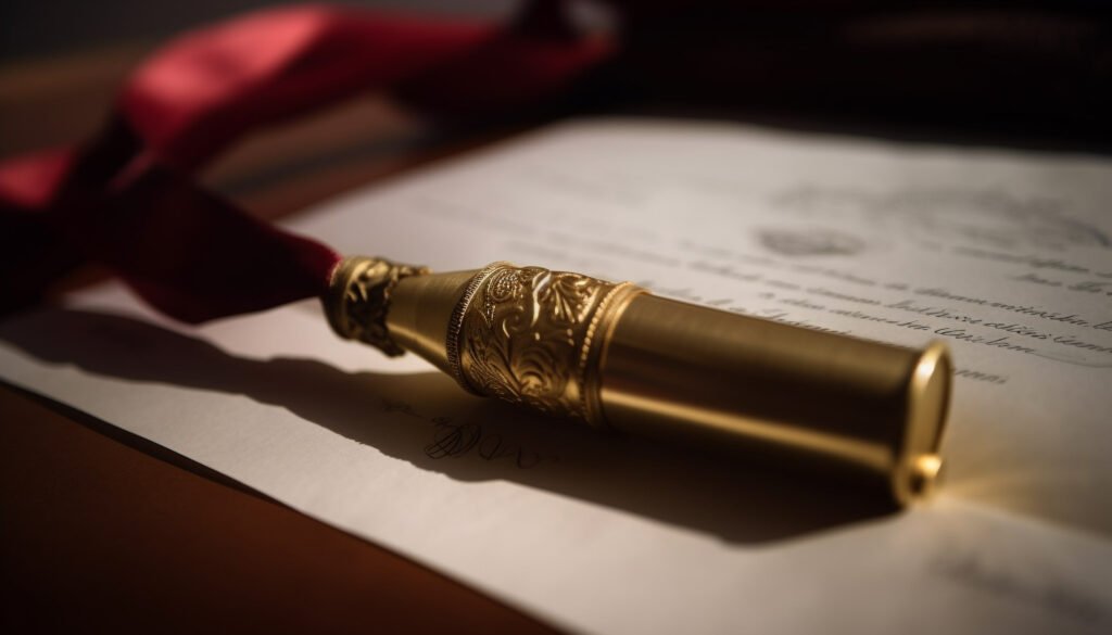 Antique Bible, gold signature, Christian correspondence, success generated by AI