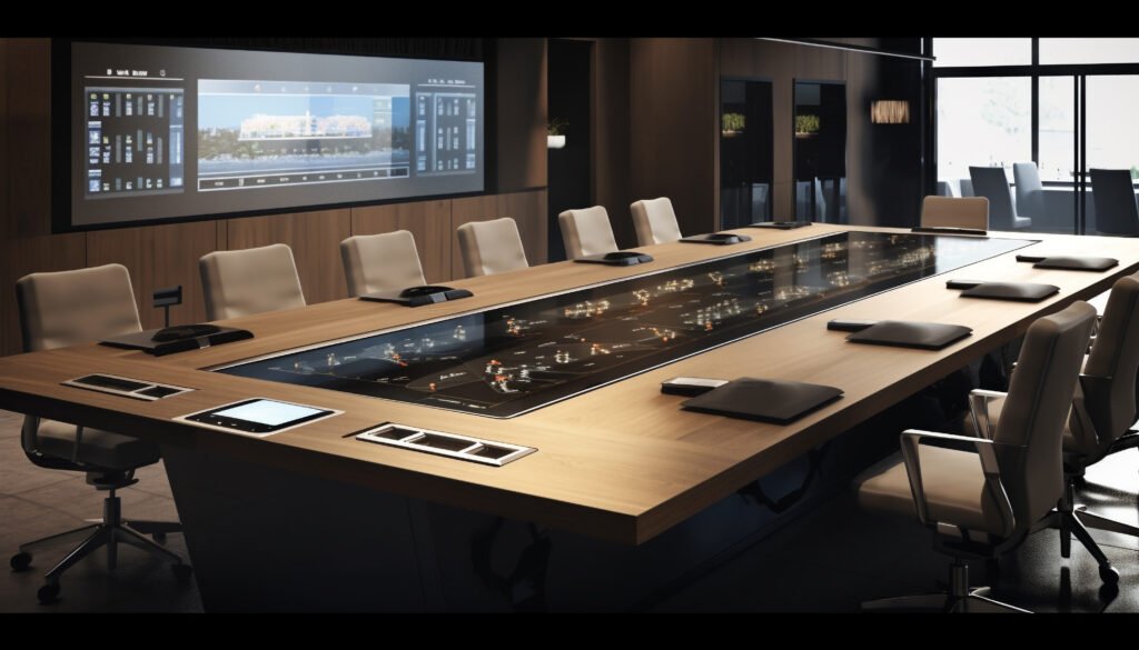 Luxury office chair in modern glass building generated by AI